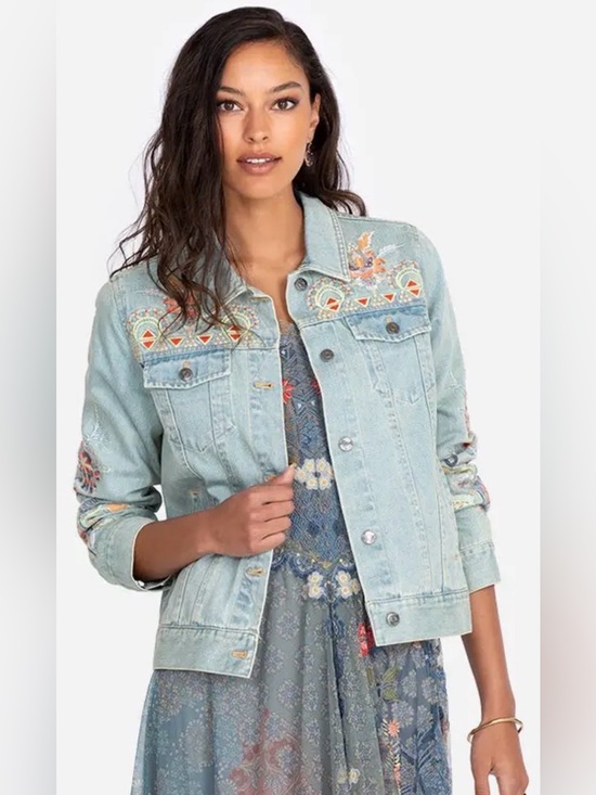 Johnny Was Jackets & Blazers - Johnny Was Kayla Light Blue Embroidered Denim Jacket XL